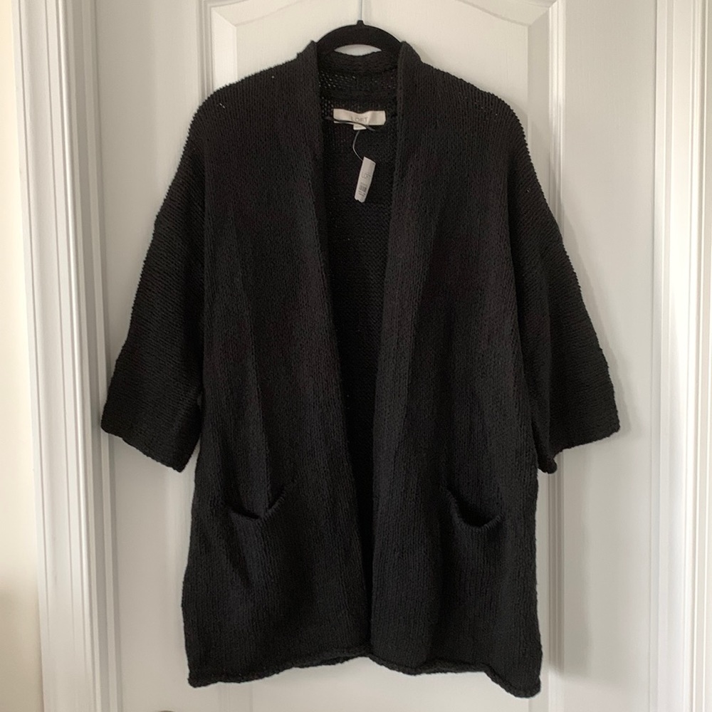 NWT LOFT Crochet Knit 3/4 Sleeves Drop Shoulder Open Cardigan Sweater Size M
